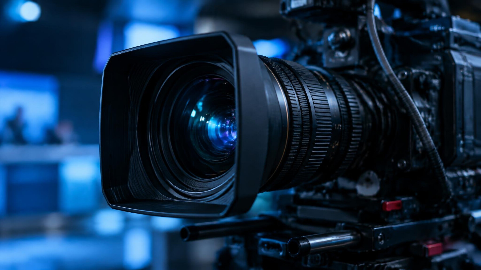 Professional cinema camera lens close up