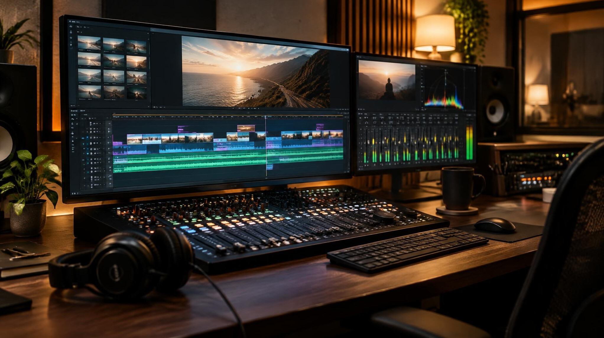 Team working at laptops in an editing room