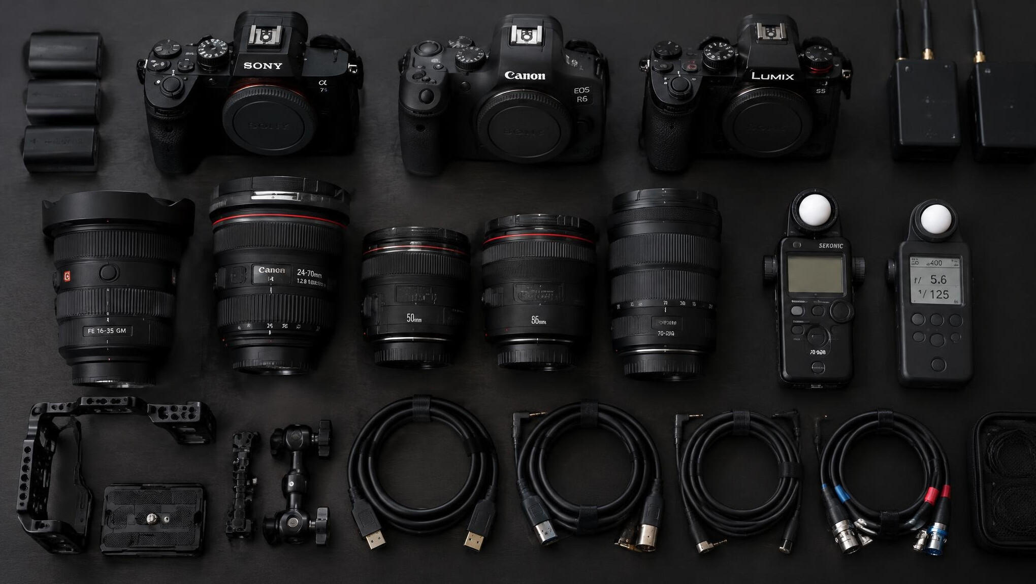 Film equipment with camera and lights